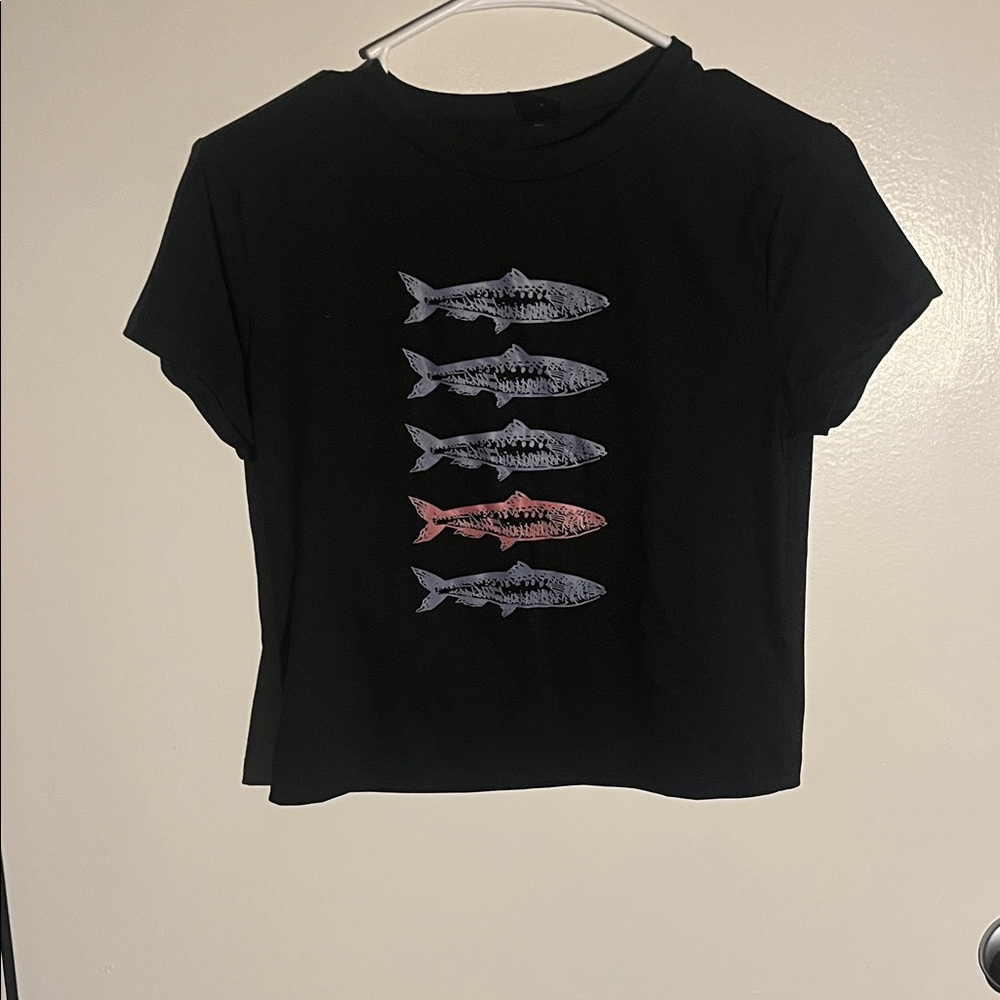 SHEIN Black Tee with Fish Design